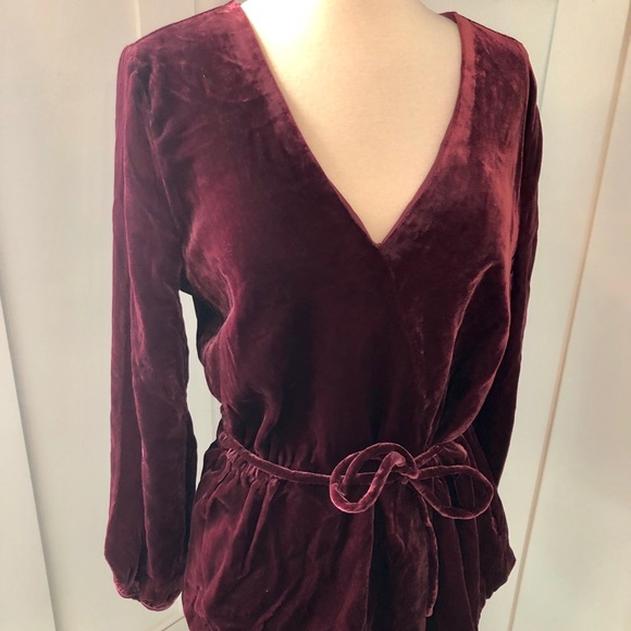 JCrew Faux-Wrap Top in Drapey Velvet Tie Waist - Picture 8 of 8